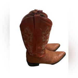 TEAM WEST OSTRICH EMOBOSSED LEATHER BOOTS ORANGE/RED 10.5‎